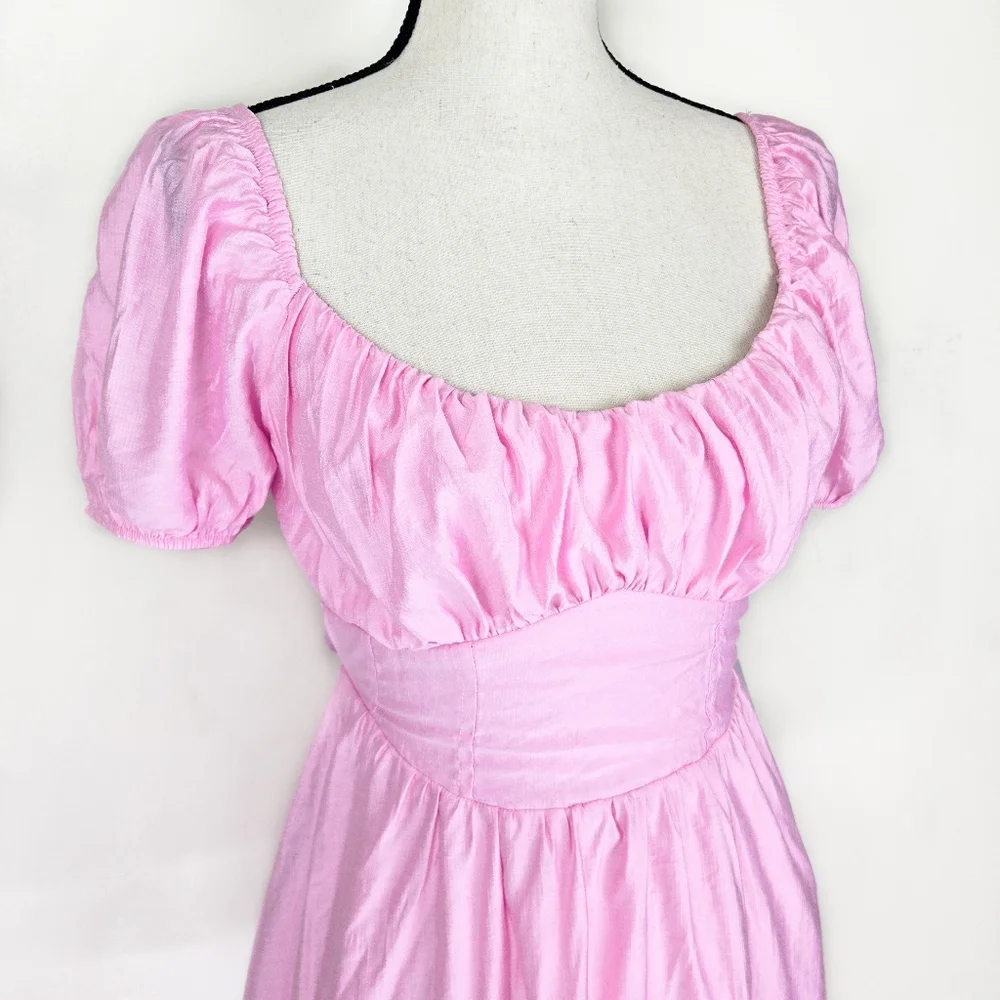 🦋LAST🦋 NWT Blu Pepper Puff Sleeve Tie Back Mini Dress, Pink, Size Medium - Picture 3 of 5